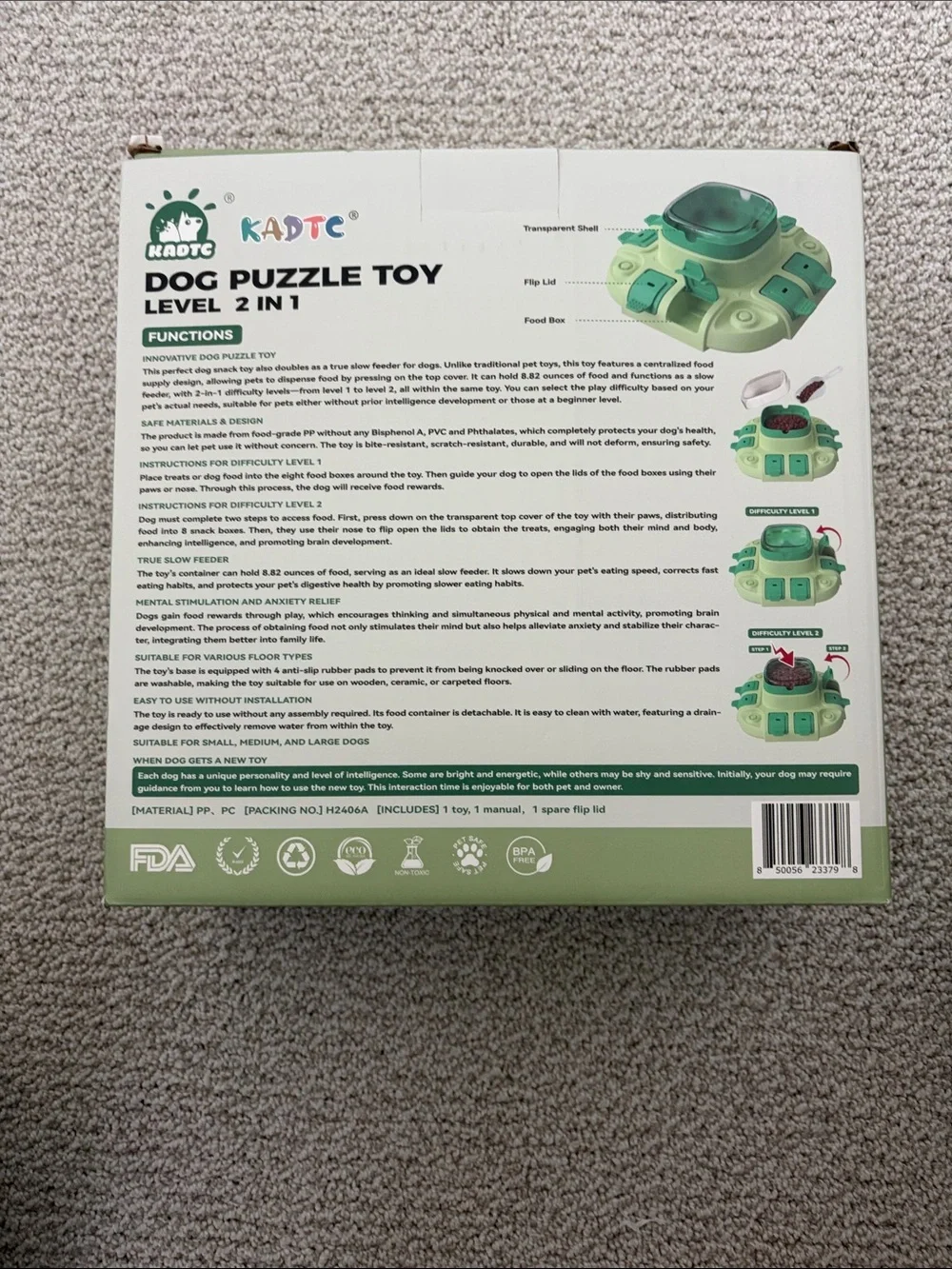 ADT Green Interactive Dog Puzzle Toy Level 2 in 1